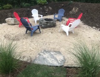 fire pit with chairs around it