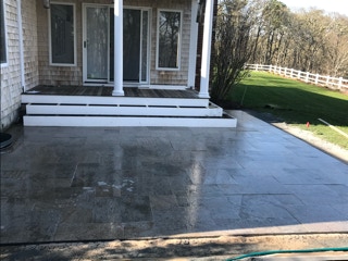 stone patio, installed by Dependable Landscaping
